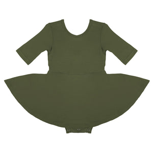 Olive Green Quarter Sleeve Twirl Dress