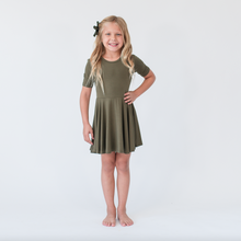 Load image into Gallery viewer, Olive Green Quarter Sleeve Twirl Dress
