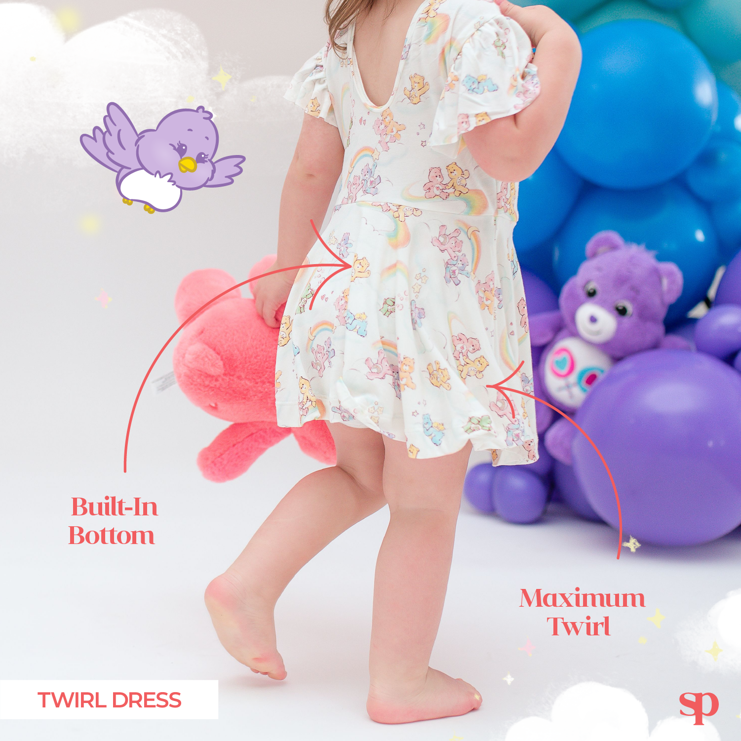 Care Bears Share Bear Cloud Cotton Sibling Twirl Dress and Romper