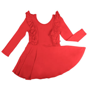 Fiery Red Long Sleeve Ruffle Twirl Dress