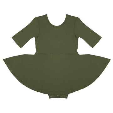 Olive Green Quarter Sleeve Twirl Dress Sweet Peas Co Olive Green Quarter Sleeve Twirl Dress Sweet Peas Co