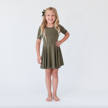 Olive Green Quarter Sleeve Twirl Dress 6-12 Months