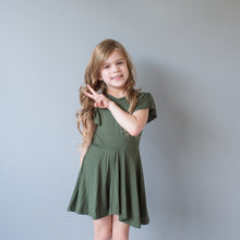Load image into Gallery viewer, Olive Green Cap Sleeve Twirl Dress