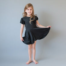 Load image into Gallery viewer, Black Cap Sleeve Twirl Dress