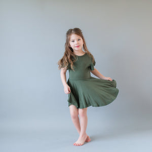 Olive Green Cap Sleeve Twirl Dress