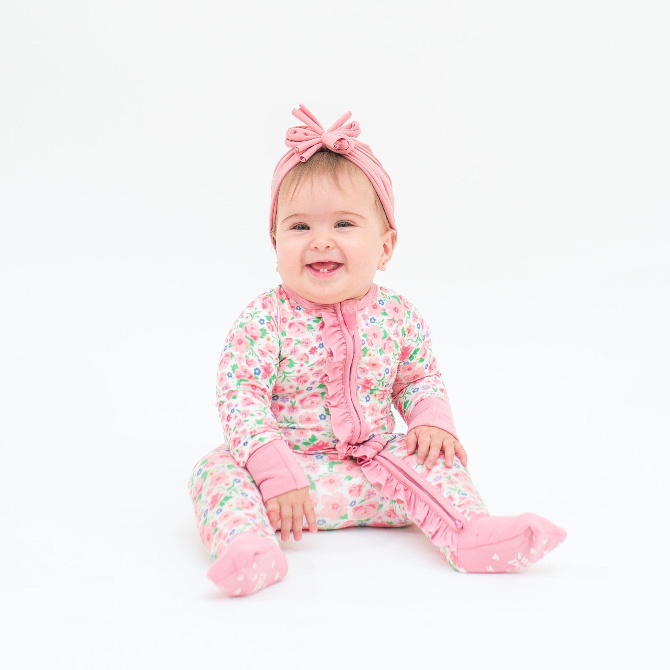 【MOODMOON】Lovely Flower Long Sleeve Pajama One Piece Passec Women 2 Piece Floral Pajamas Lounge Set Sweet