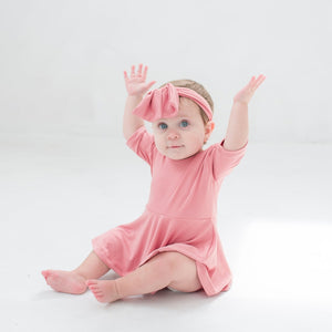 Dusty Pink Quarter Sleeve Twirl Dress