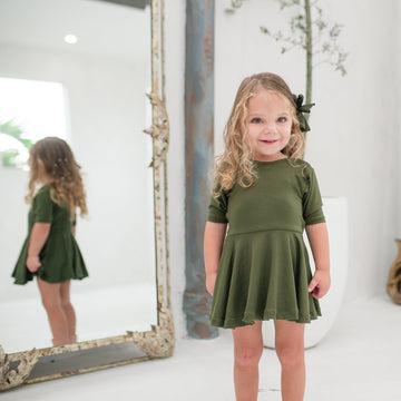 Olive Green Quarter Sleeve Twirl Dress – Sweet Peas Co