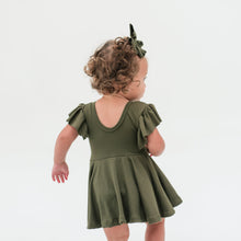 Load image into Gallery viewer, Olive Green Cap Sleeve Twirl Dress