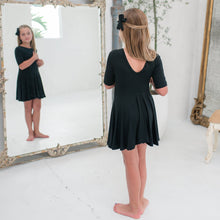 Load image into Gallery viewer, Black Quarter Sleeve Twirl Dress