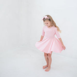 Soft Pink Quarter Sleeve Twirl Dress