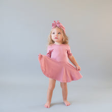 Load image into Gallery viewer, Dusty Pink Quarter Sleeve Twirl Dress